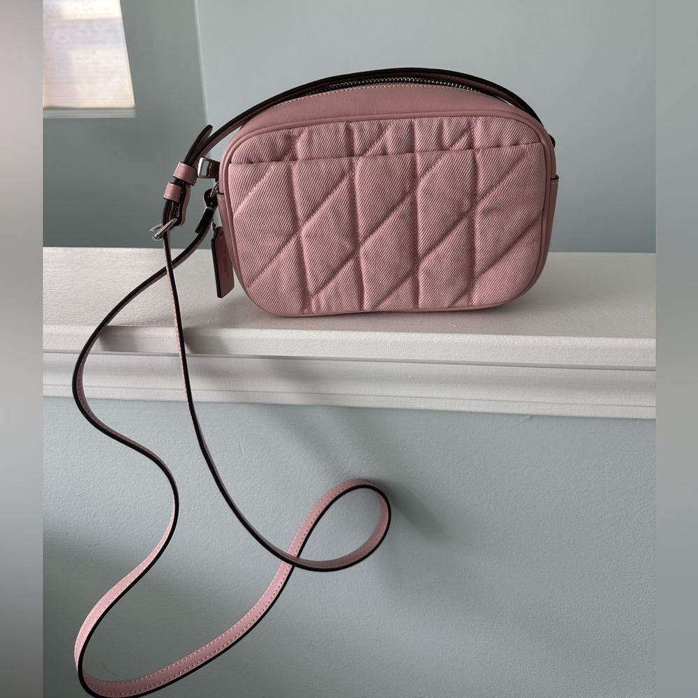 Coach Quilted Denim Crossbody and Matching Card Case in Pale Pink - Picture 3 of 7